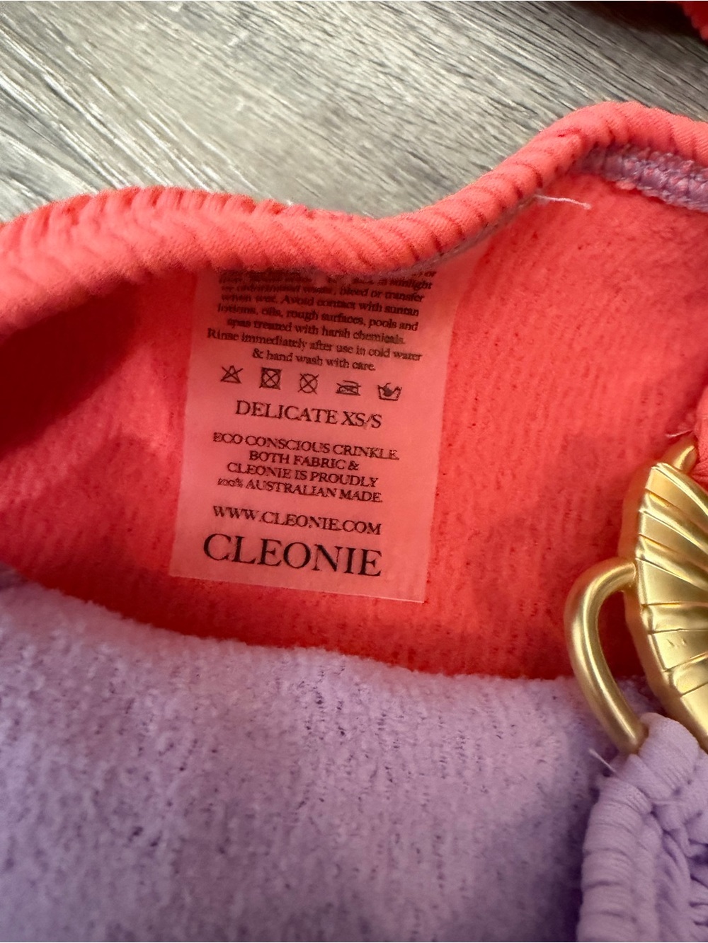 Lilac and Coral Cleonie crinkle Two-Piece Bikini with Gold Accents - Picture 2 of 3